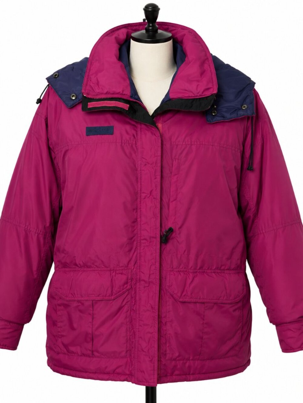 Columbia pink and blue nylon Hooded Jacket draw string zip hook and loop size M